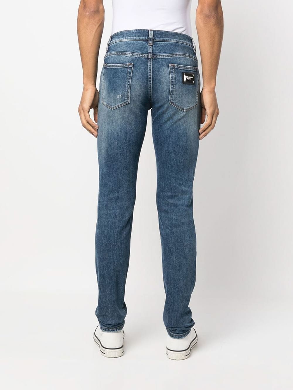 Dolce &amp; Gabbana Logo Plaque Skinny-Fit Cotton Jeans Blue