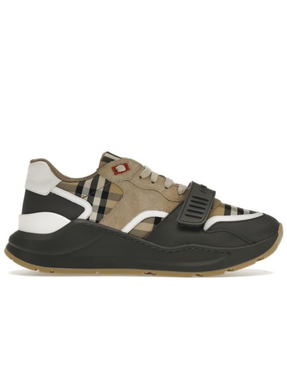Burberry Ramsey Vintage Check Suede Leather Trainers Grey Archive Beig
