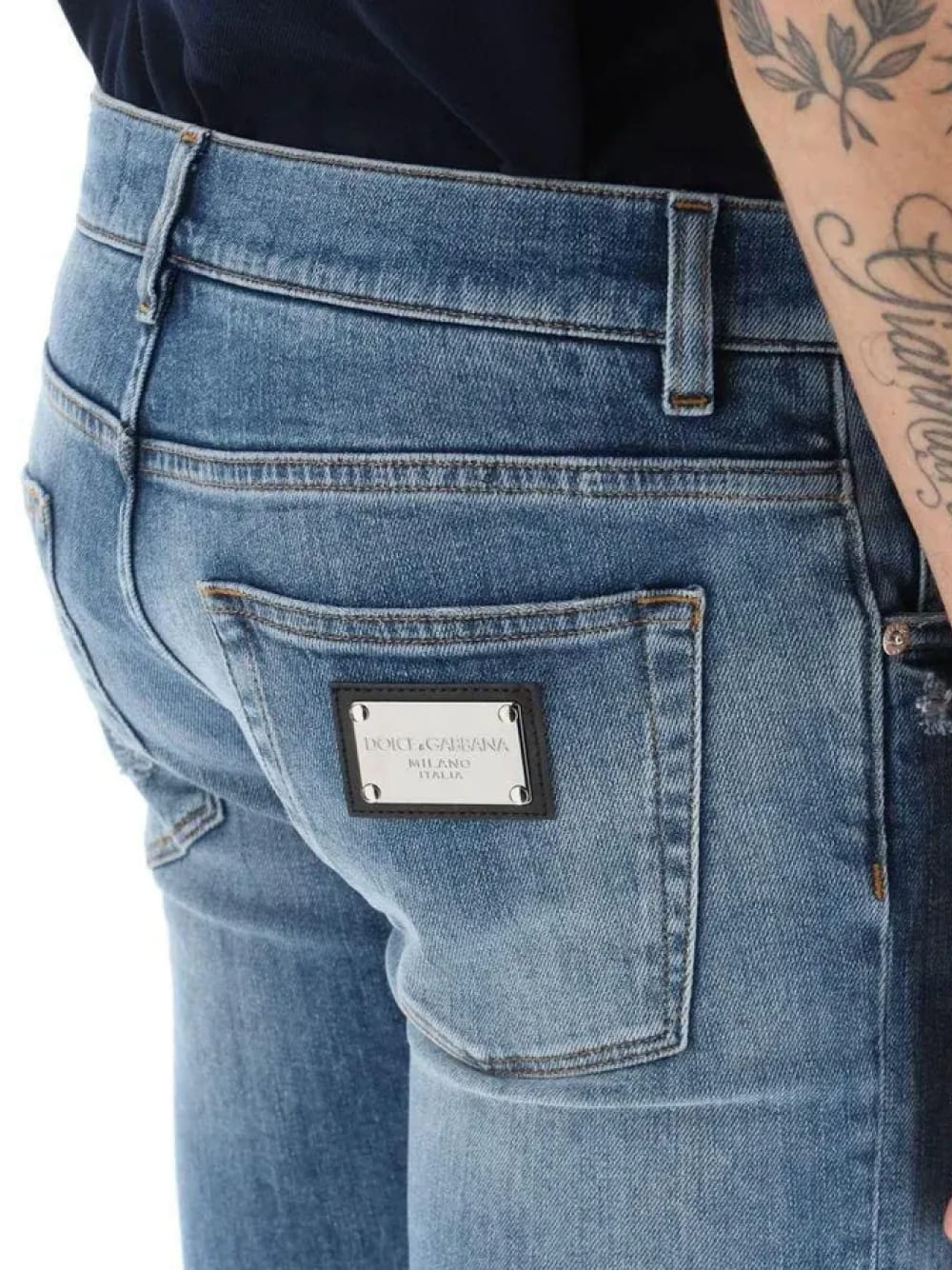 Dolce &amp; Gabbana Logo Plaque Skinny-Fit Cotton Jeans Blue