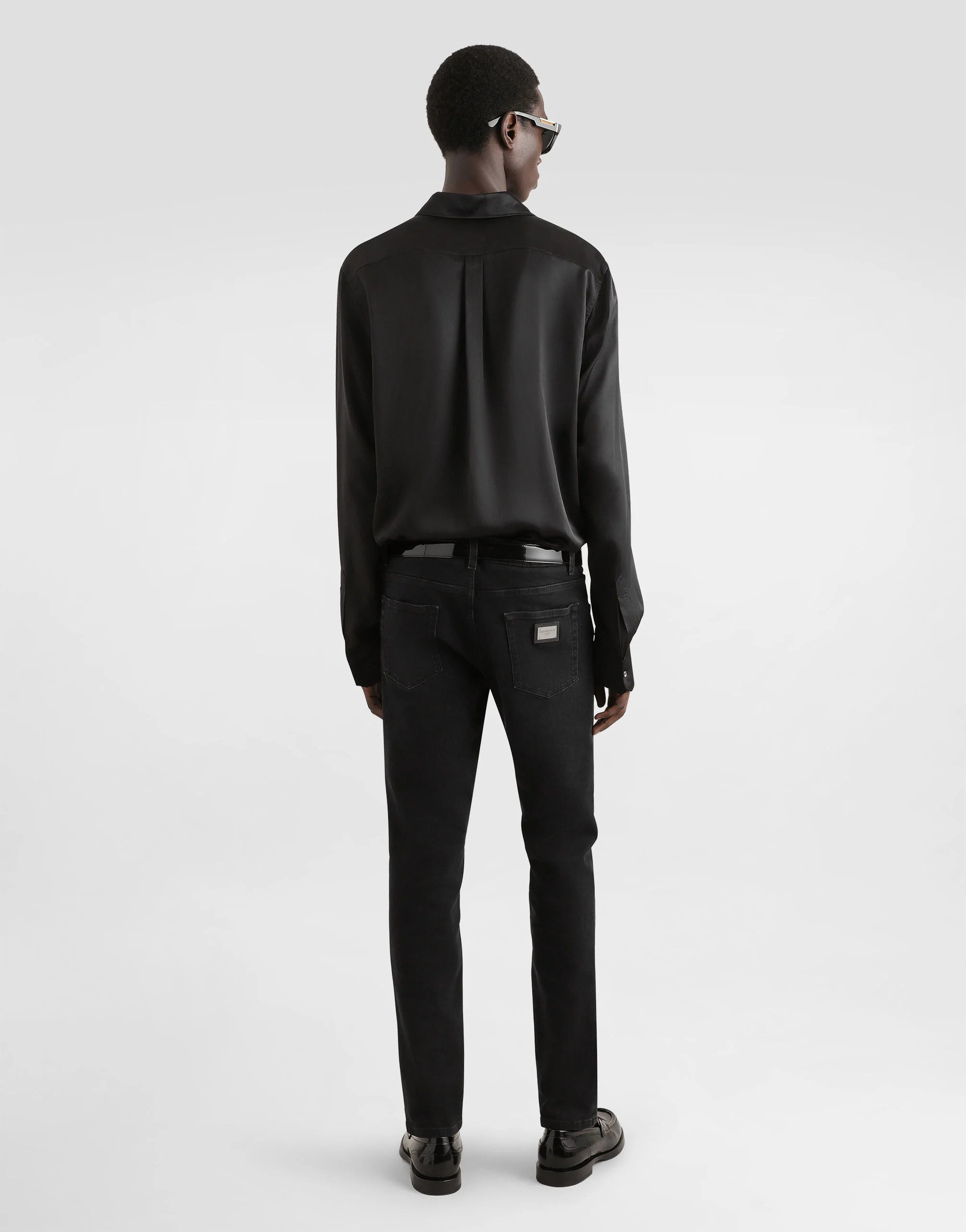 Dolce &amp; Gabbana Logo Plaque Skinny-Fit Cotton Jeans Black