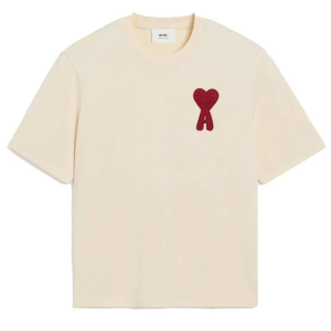 AMI PARIS Ami de Coeur Red Patch T-Shirt Beige