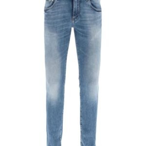 Dolce & Gabbana Logo Plaque Skinny-Fit Cotton Jeans Blue