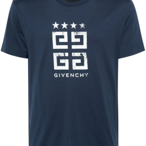 Givenchy 4G Stars White logo Printed T-Shirt Blue