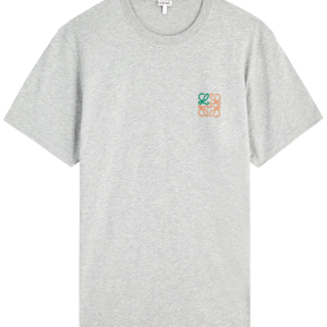 Loewe Anagram Embroidered T Shirt in Grey Melange
