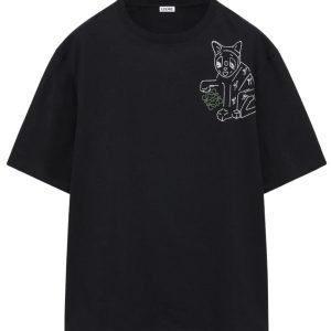 Loewe Anagram Lucky Cat Embroidery T-Shirt Black